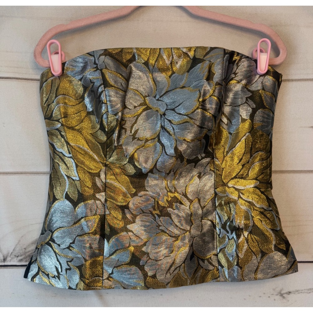 Lilly Pulitzer Camilo Strapless Flora Top Gold Metallic Peony Brocade 013759 6